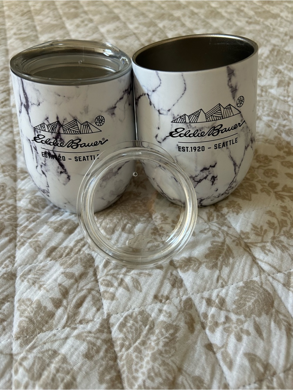 Eddie Bauer White Marbleized Stainless Steel Insulated Wine Tumblers - Set of 2
